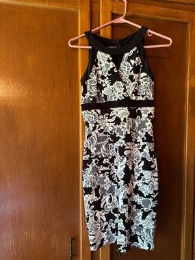 White House Black Market Black and White Lace-Overlay Midi Dress